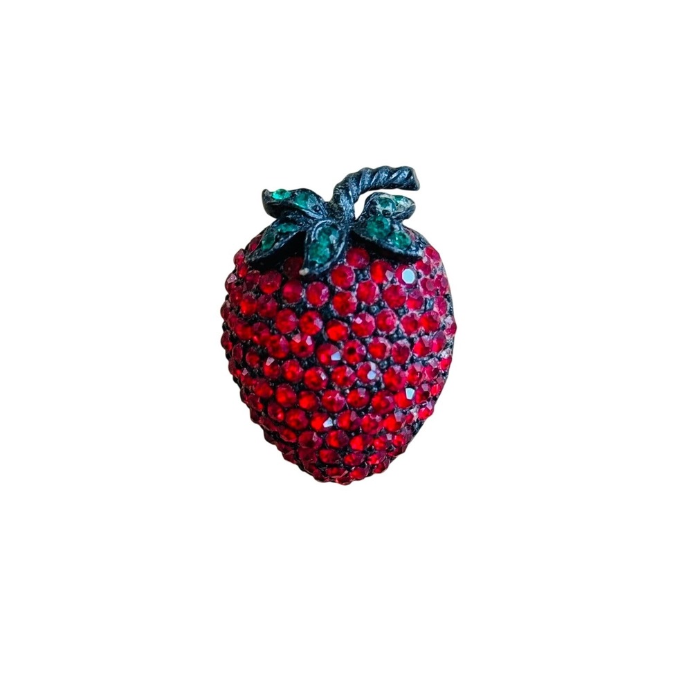 VTG Weiss Strawberry Crystal Rhinestone Pin Brooch Red Green Figural Pave 1950s